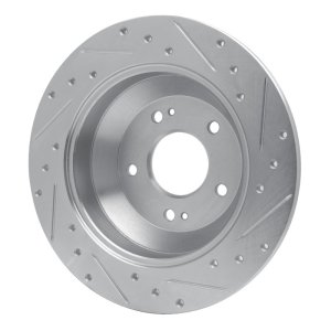 Hyundai Santa Fe Brake Rotor (1) - Rear Left - R1 Concepts - Drilled & Slotted - Silver - `10-`21